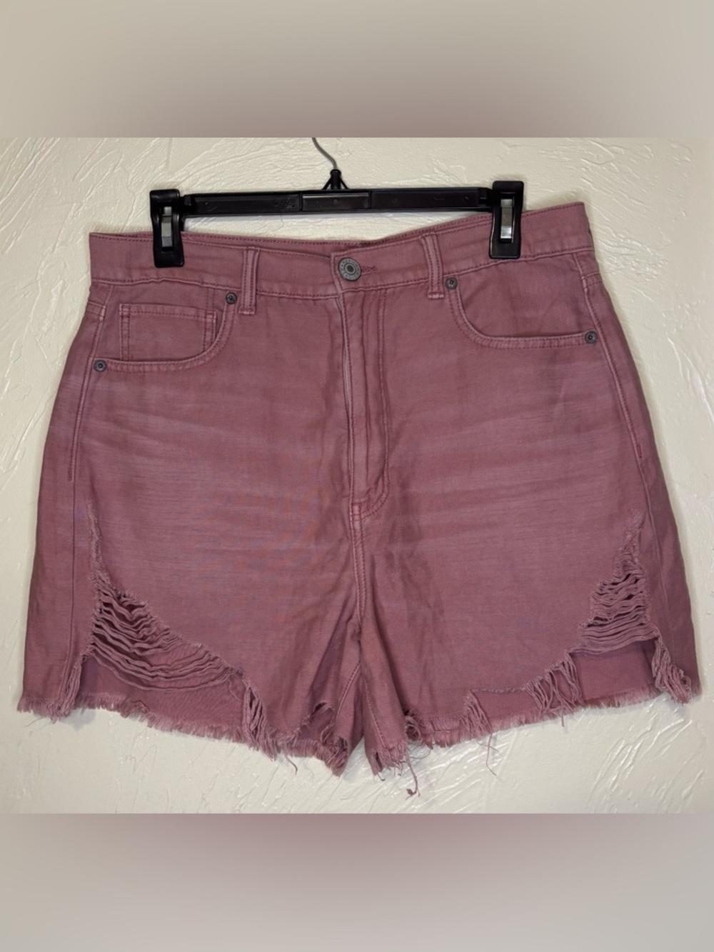 American Eagle Outfitters Dusty Rose Highest Rise Mom Distressed Denim Shorts